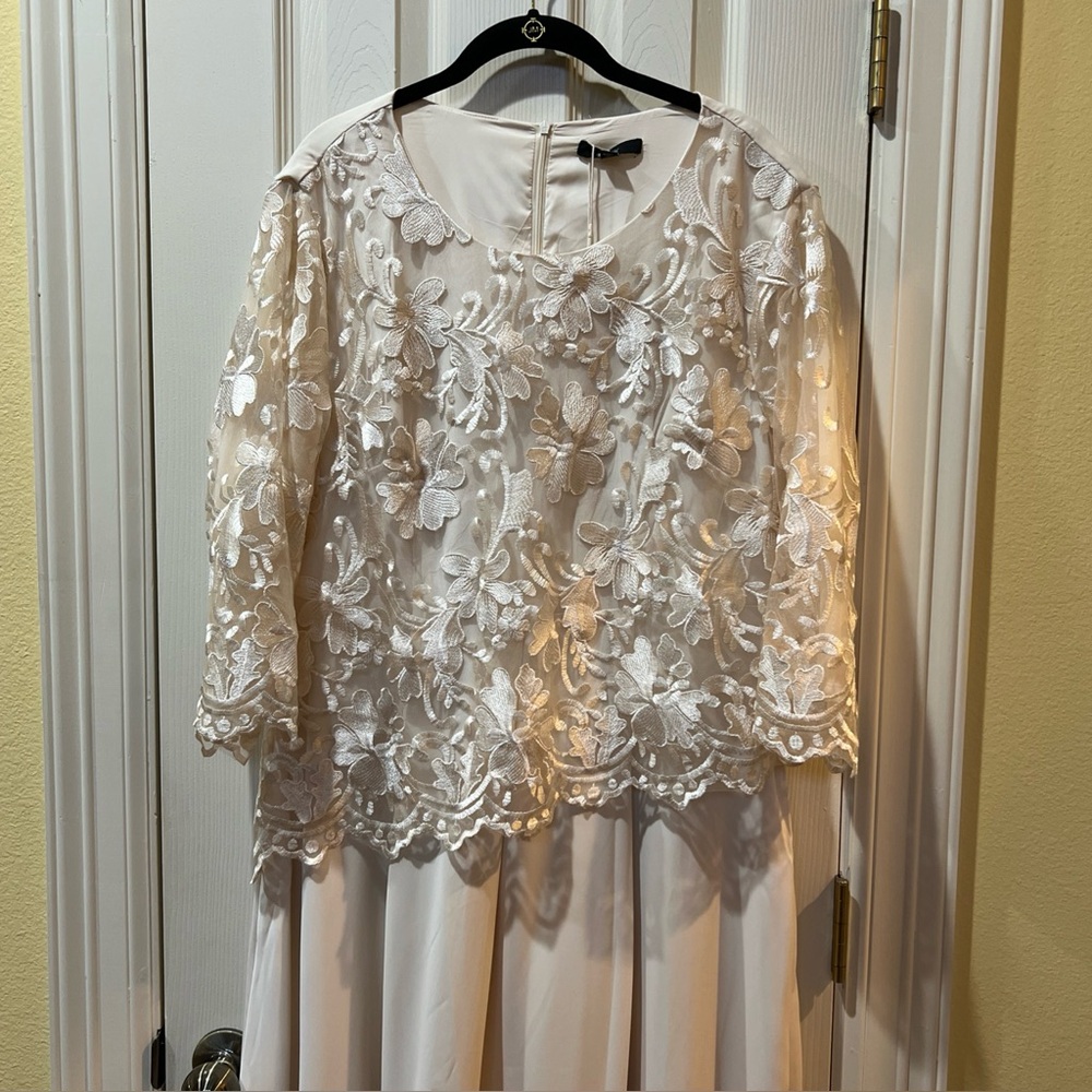 Embroidered Lace A-Line Ivory Maxi Dress Sz XL Wedding Mother of Bride Formal